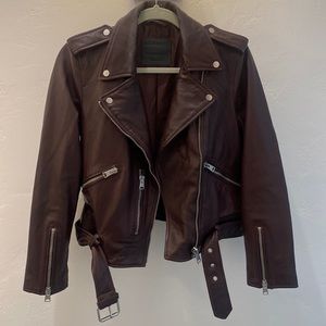 All Saints Balfern Plum Biker Leather Jacket